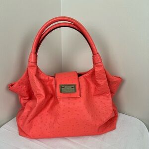 Kate Spade New York Windsor Square Stevie Bag in Coral Ostrich-Embossed Leather